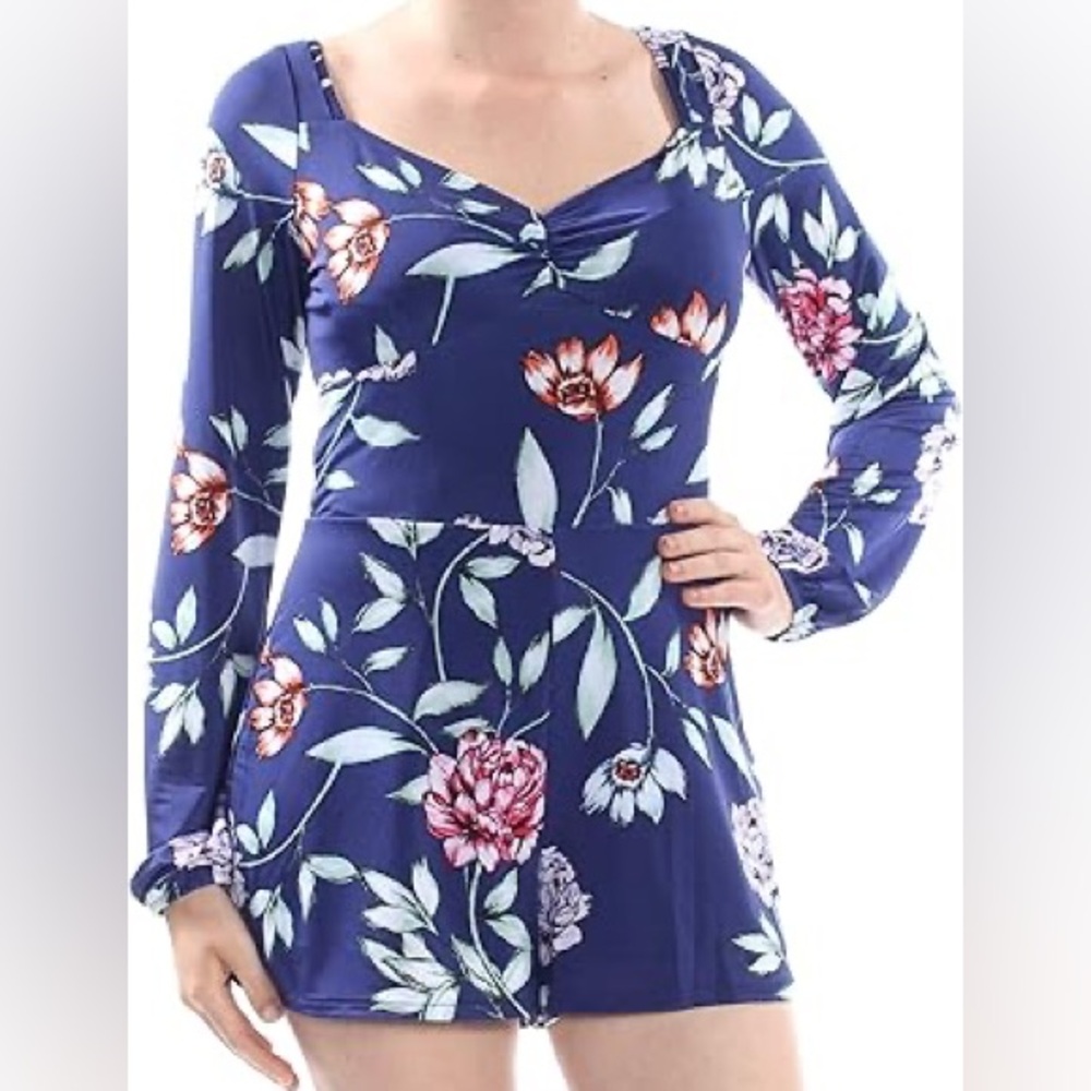 GUESS FLORAL ROMPER COSMIC DEEP INK